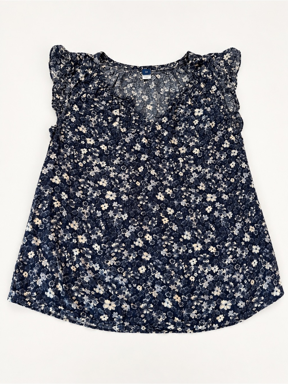 Old Navy Navy Blue Floral Ruffle Sleeve Blouse